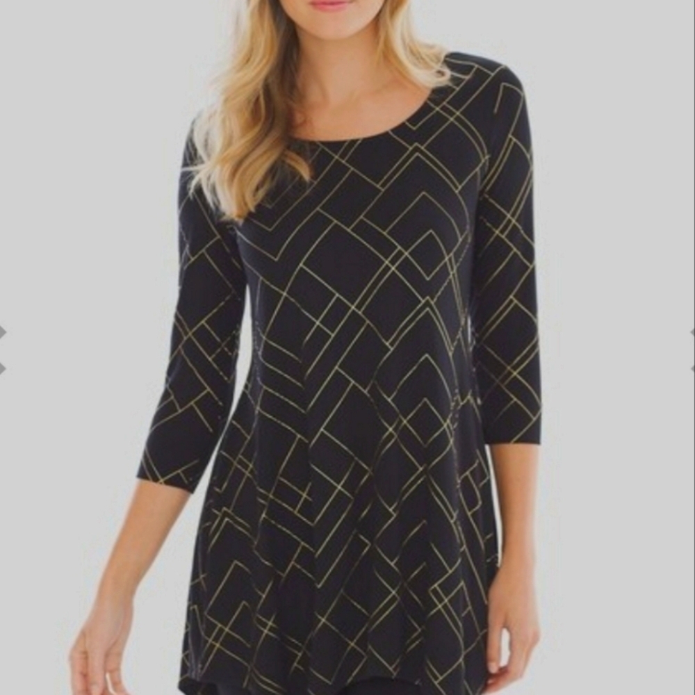 SOMA Soft Jersey Handkerchief Hem Tunic Glitz Geo Gold SMALL